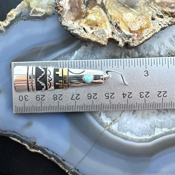 Tommy & Rosita Singer Sterling & Gold Filled Turquoise Elongated Dangle Earrings - Picture 10 of 10